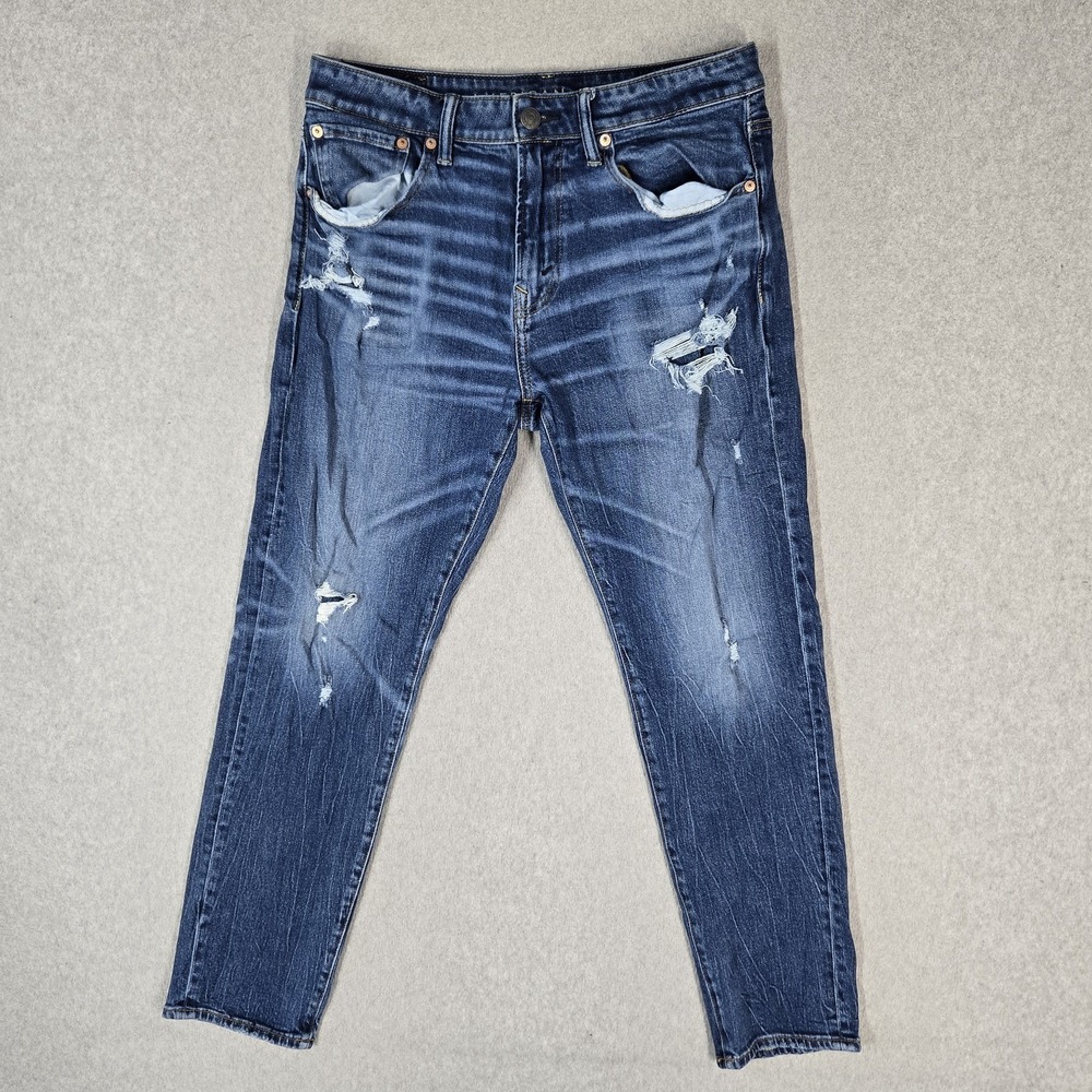 American Eagle Outfitters Men Jeans 31X30 Blue Denim Airflex Distressed Jeans